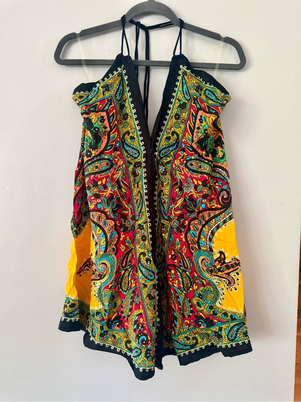 ADVANCE APPARELS Boho Batik Print Halter Mini Scarf Dress Paisley Floral OS